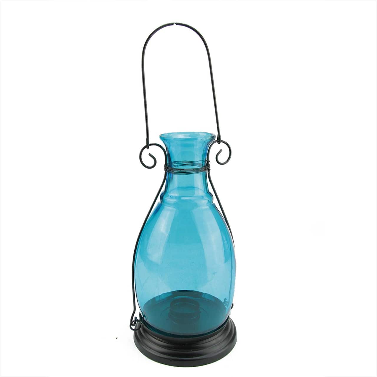 Transparent Blue Glass Bottle Vase Tea Light Candle Lantern